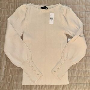 Ann Taylor Cream Ribbed Crewneck Sweater